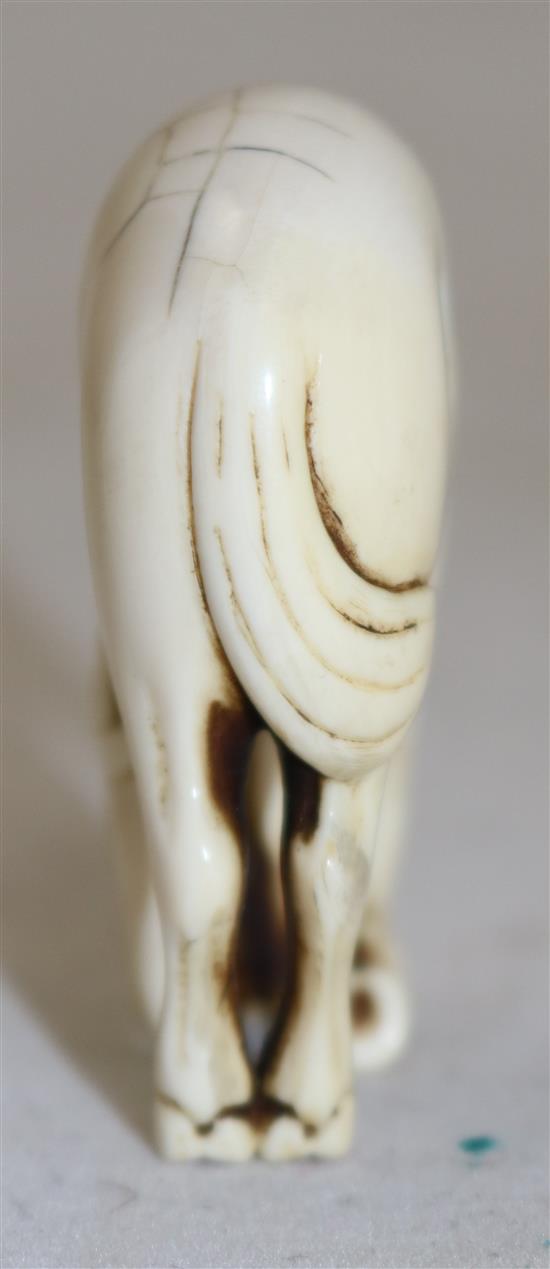 A Japanese stag antler netsuke of a horse, 18th/19th century, 4.9cm